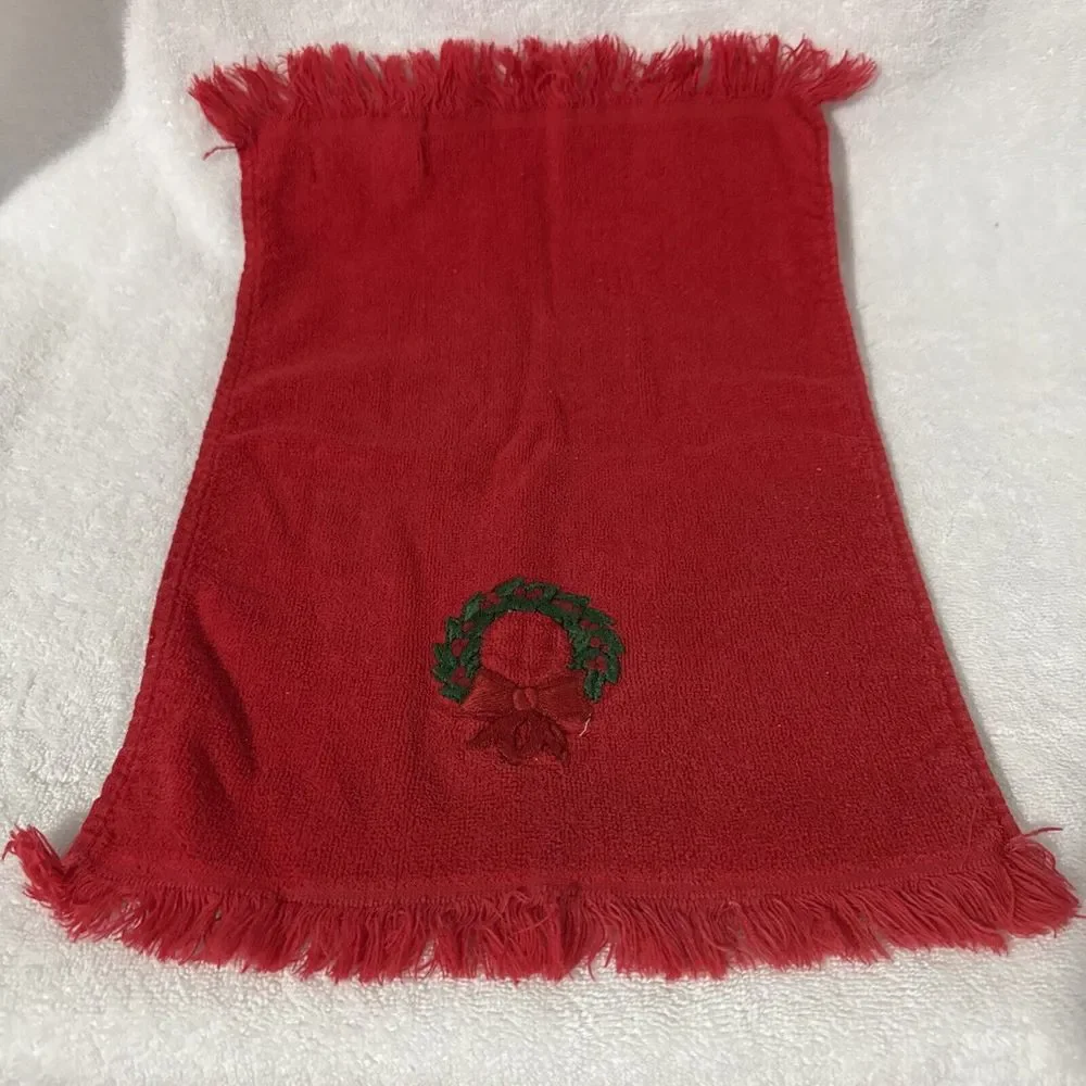 LOT‎ Vintage Holiday Fingertip Hand Towels Cannon Martex Red Christmas Fringe